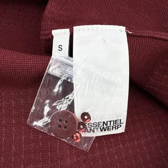 ESSENTIEL ANTWERP Illuminati Sequin Striped Polo Shirt in Wine S